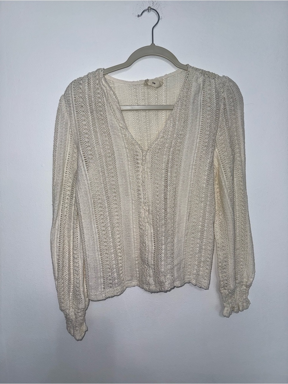 Textured Cream Knit V-Neck Blouse